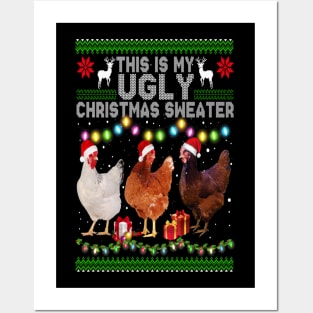 Funny Chicken Christmas This Is My Christmas Sweater Posters and Art